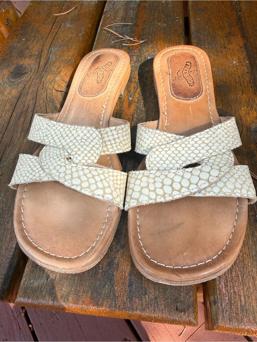 Freebird by Steven Ivory Snake-Embossed Slide Sandals